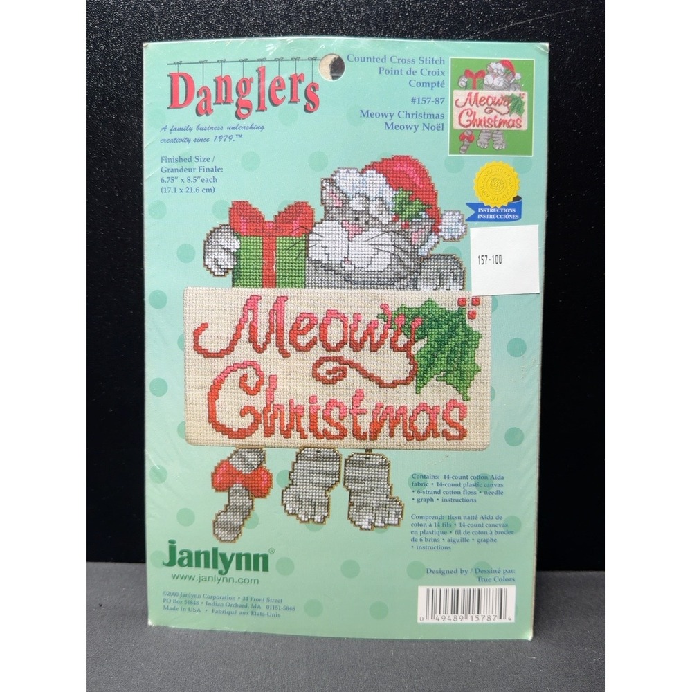 Janlynn Meowy Christmas Cat Cross Stitch Kit 157-87 NEW Vintage Danglers